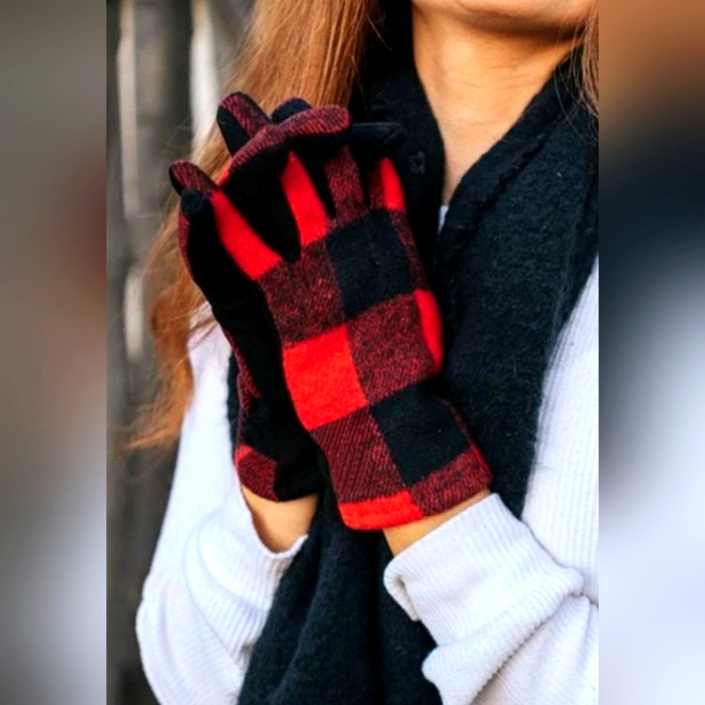 Red Screen Touch Plaid Gloves